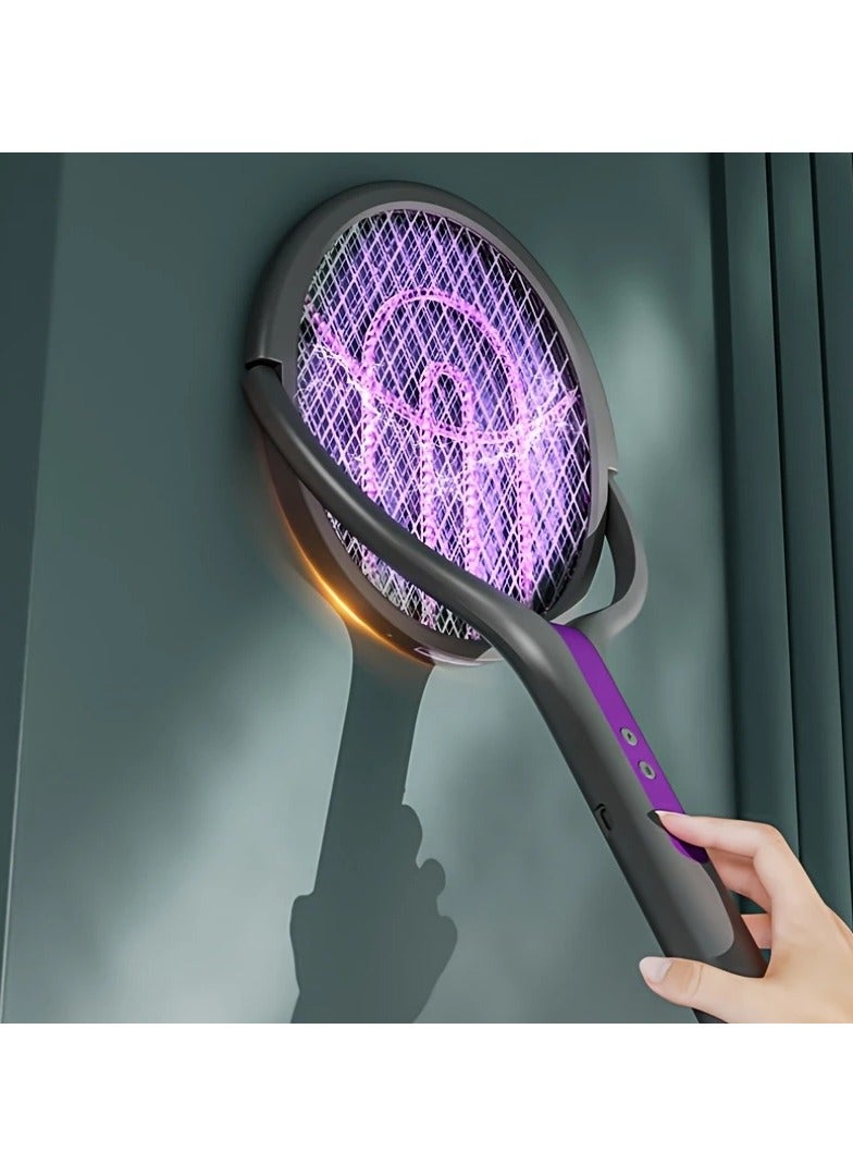 M MIAOYAN 2-in-1 Foldable & Telescopic Electric Mosquito Swatter | Rechargeable Fly Zapper with Rotating Head & Purple UV Light for Indoor & Outdoor Use  - Image 3