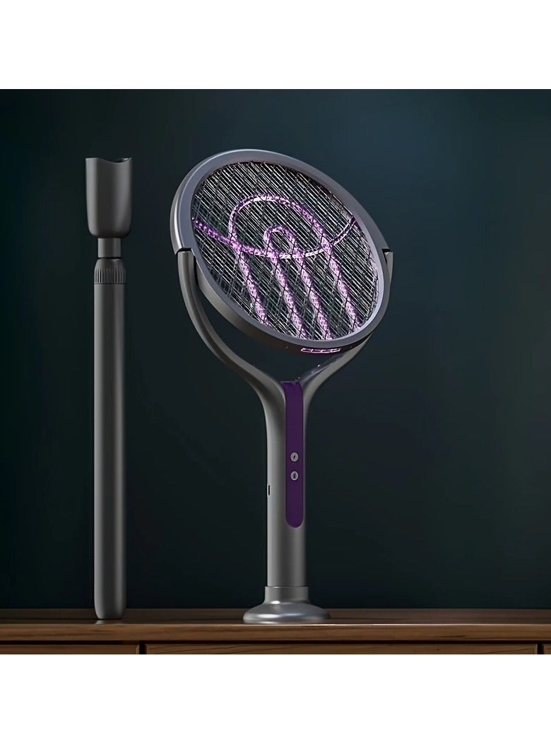 M MIAOYAN 2-in-1 Foldable & Telescopic Electric Mosquito Swatter | Rechargeable Fly Zapper with Rotating Head & Purple UV Light for Indoor & Outdoor Use  - Image 4