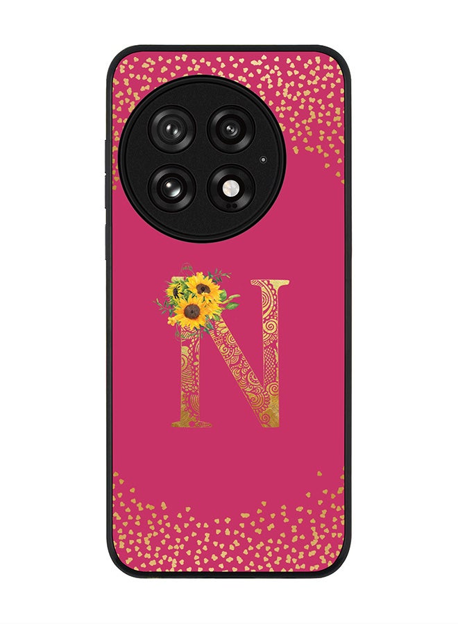 Stylizedd For OnePlus 13 5G Case,Slim fit Camera Protection, Shockproof Thin Phone cover  - Custom Floral Monogram - N ( Deep Pink ) - Image 1