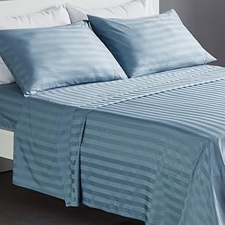SLEEP ZONE Striped Bed Sheet Sets 120gsm Luxury Microfiber Temperature Regulation Sheets Soft Wrinkle Free Fade - Image 1