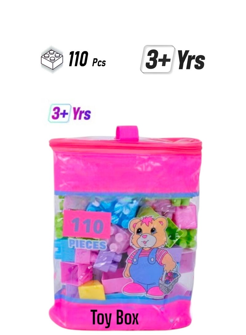 Toy Box 110-Piece Building Blocks Set With Tote Bags For Storage Durable And Portable 3+ Years 