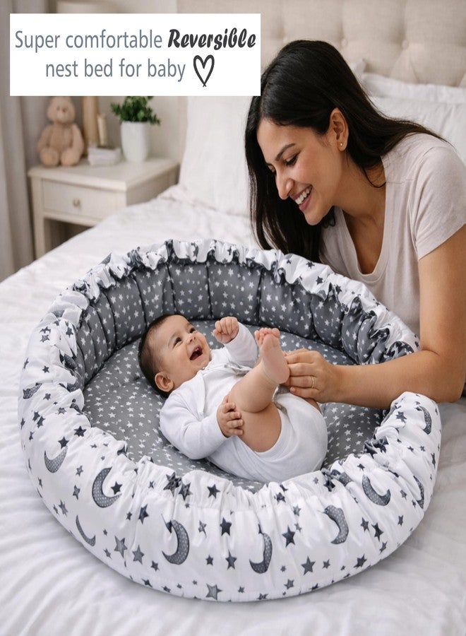 Infantbond Combo of Baby Bed with Net | Carry Bag | 1 Nest Bed(0-6 Months, Baby Size, Cotton) (Nest Set Gray Moon) - Image 3