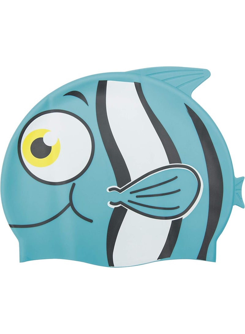 Bestway Hydro-Swim Lil' Buddy Unisex Silicon Swim Cap, Multicolour Fish Design, Ages 3+ - Image 1