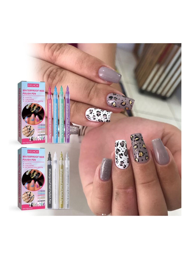 EELHOE Nail Polish Pens 4Pcs Vibrant Colors Smudge Pen For Nail Waterproof Nail Polish Pen For Nail Art DIY Drawing (2Set) - Image 1