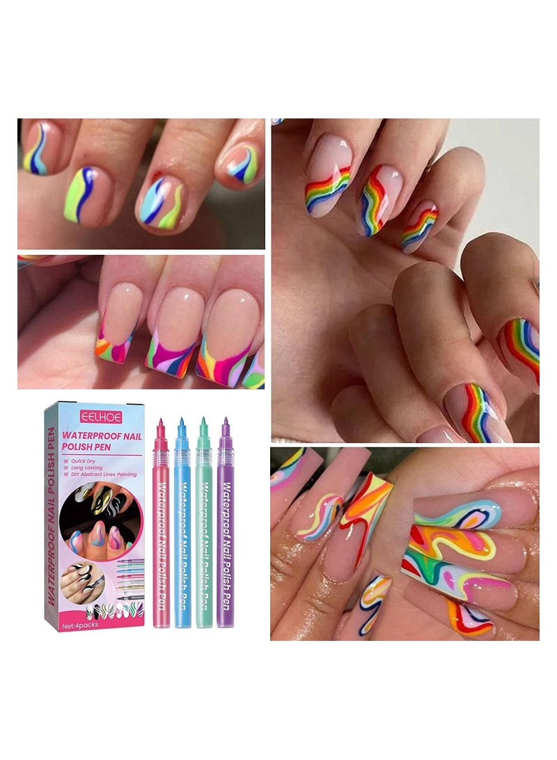 EELHOE Nail Polish Pens 4Pcs Vibrant Colors Smudge Pen For Nail Waterproof Nail Polish Pen For Nail Art DIY Drawing (2Set) - Image 4