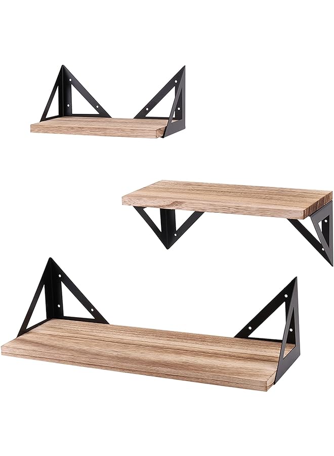 Zaboon Floating Shelves Wall Mounted Rustic Wood Wall Storage Shelves Set Of 3 Wood Wall Hanging Shelves For Bedroom Living Room Bathroom Kitchen Office Decor Wood Wall Shelf With 30Kg Load Capacity - Image 1
