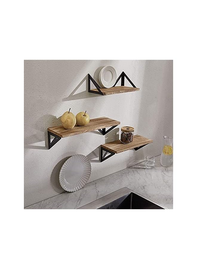 Zaboon Floating Shelves Wall Mounted Rustic Wood Wall Storage Shelves Set Of 3 Wood Wall Hanging Shelves For Bedroom Living Room Bathroom Kitchen Office Decor Wood Wall Shelf With 30Kg Load Capacity - Image 2