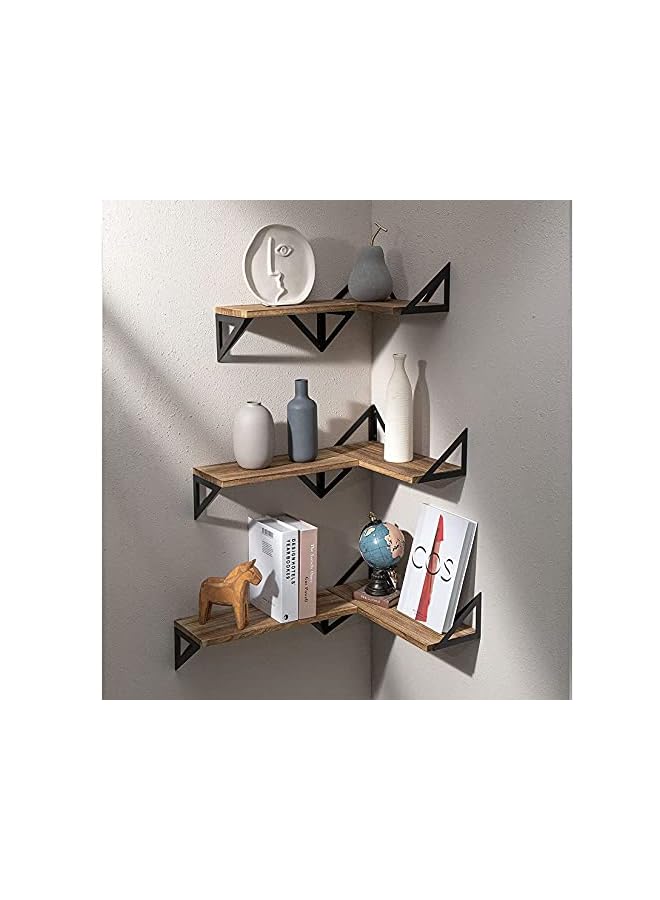 Zaboon Floating Shelves Wall Mounted Rustic Wood Wall Storage Shelves Set Of 3 Wood Wall Hanging Shelves For Bedroom Living Room Bathroom Kitchen Office Decor Wood Wall Shelf With 30Kg Load Capacity - Image 3