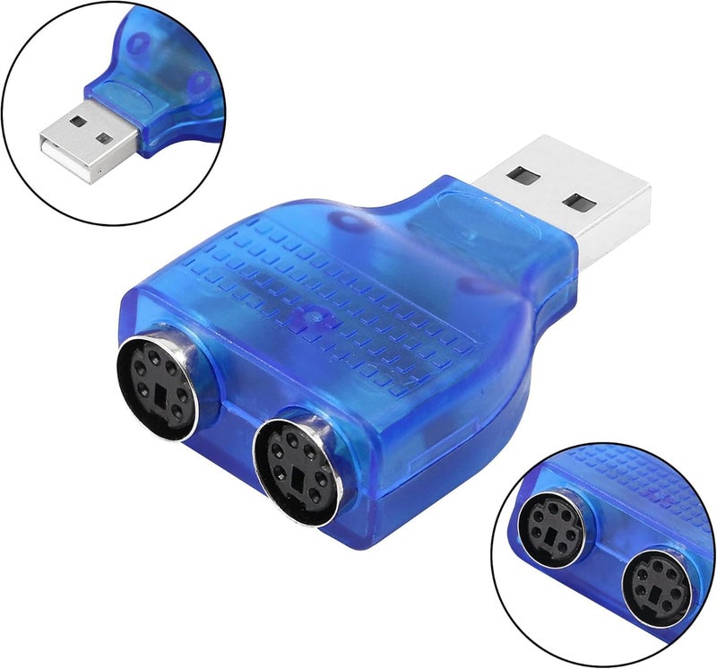 WiredCom USB to PS2 Adapter USB A Male to Dual PS/2 Female Converter Splitter for Mouse Keyboard - Image 3