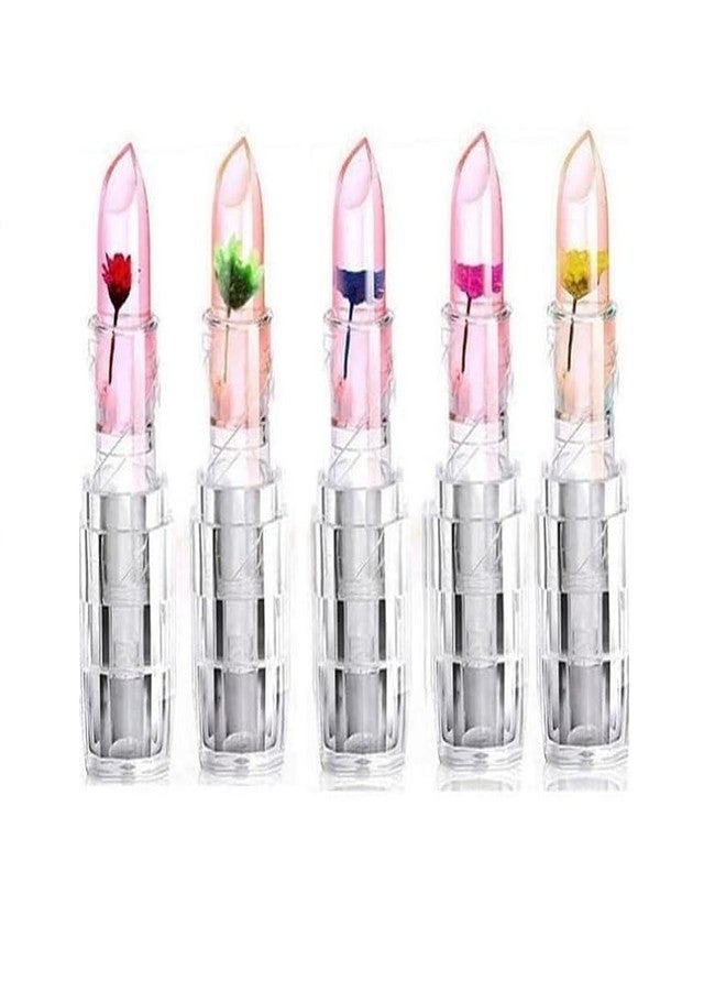 Aasakt Crystal Flower Jelly Magic Lipstick, Long Lasting Nutritious, Moisturizer Magic Lipstick Pack Of 5 Colors - Image 1