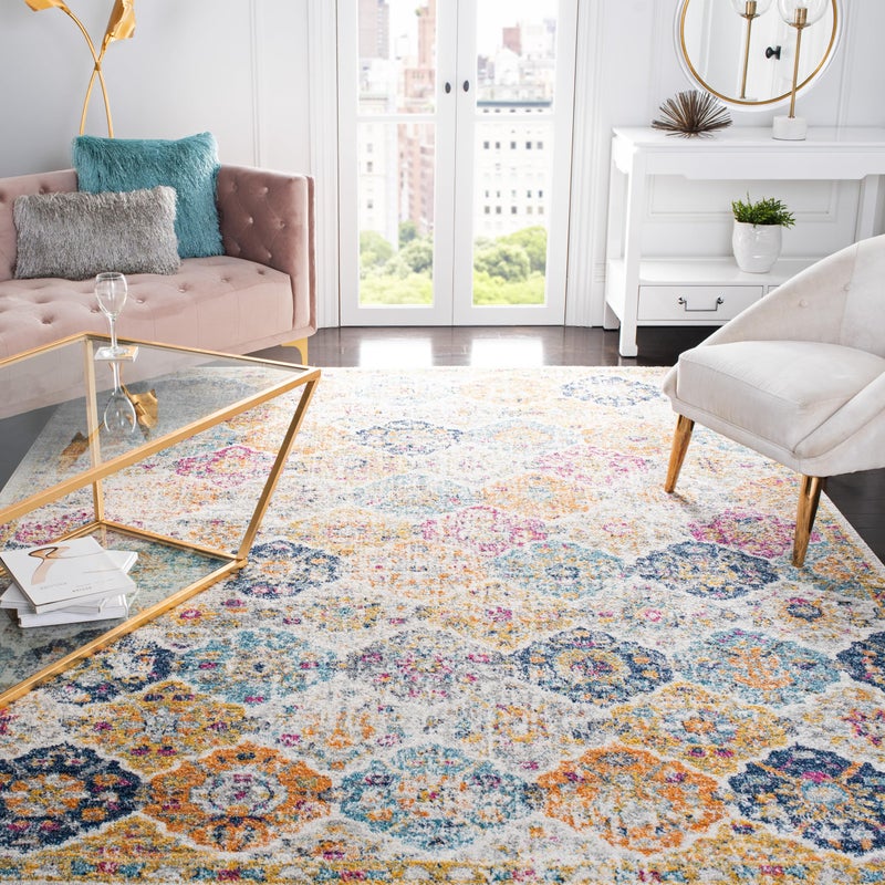 Safavieh SAFAVIEH Madison Collection Area Rug  67 x 92 Cream  Multi Boho Chic Distressed Design NonShedding  Easy Care Ideal for High Traffic Areas in Living Room Bedroom MAD611B 