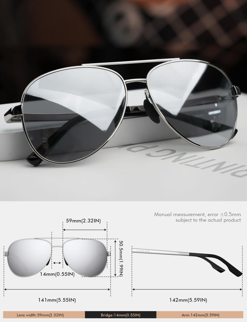 LUENX Aviator Sunglasses for Men Women Polarized - Mirrored Driving uv 400 Protection(Silver) - Image 3