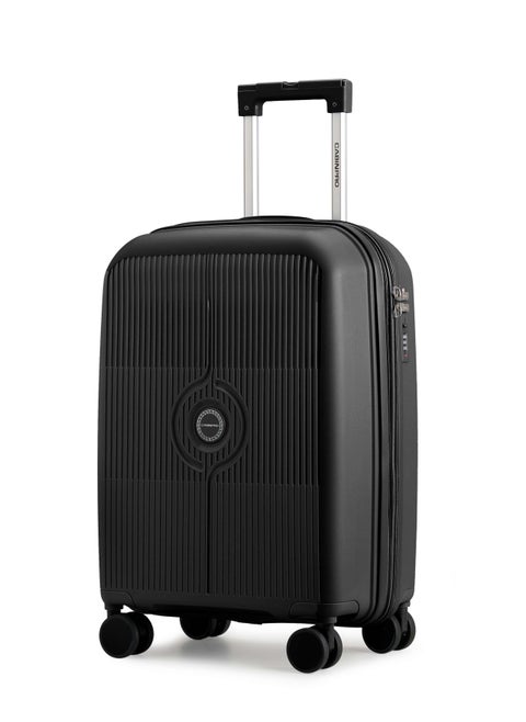 Unisex Expandable PP Fashion Trolley Lightweight Hard Shell Spinner luggage with 360° Degree 4 Twin Wheel and Double Zippers CP003-Black
