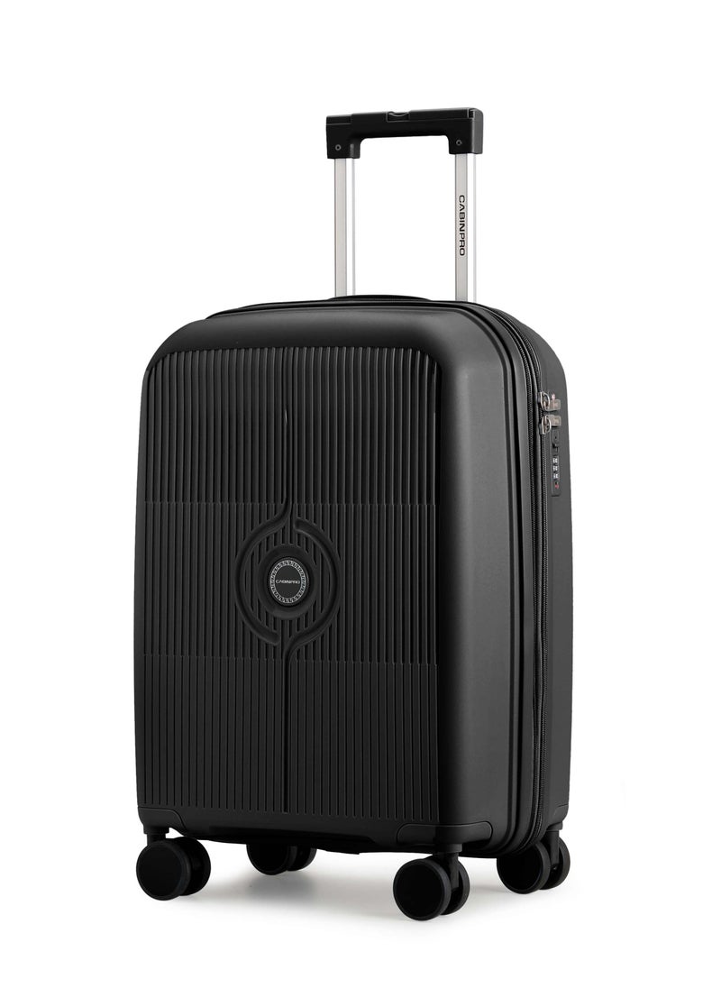 CABINPRO Unisex Expandable PP Fashion Trolley Lightweight Hard Shell Spinner luggage with 360° Degree 4 Twin Wheel and Double Zippers CP003-Black  - Image 1