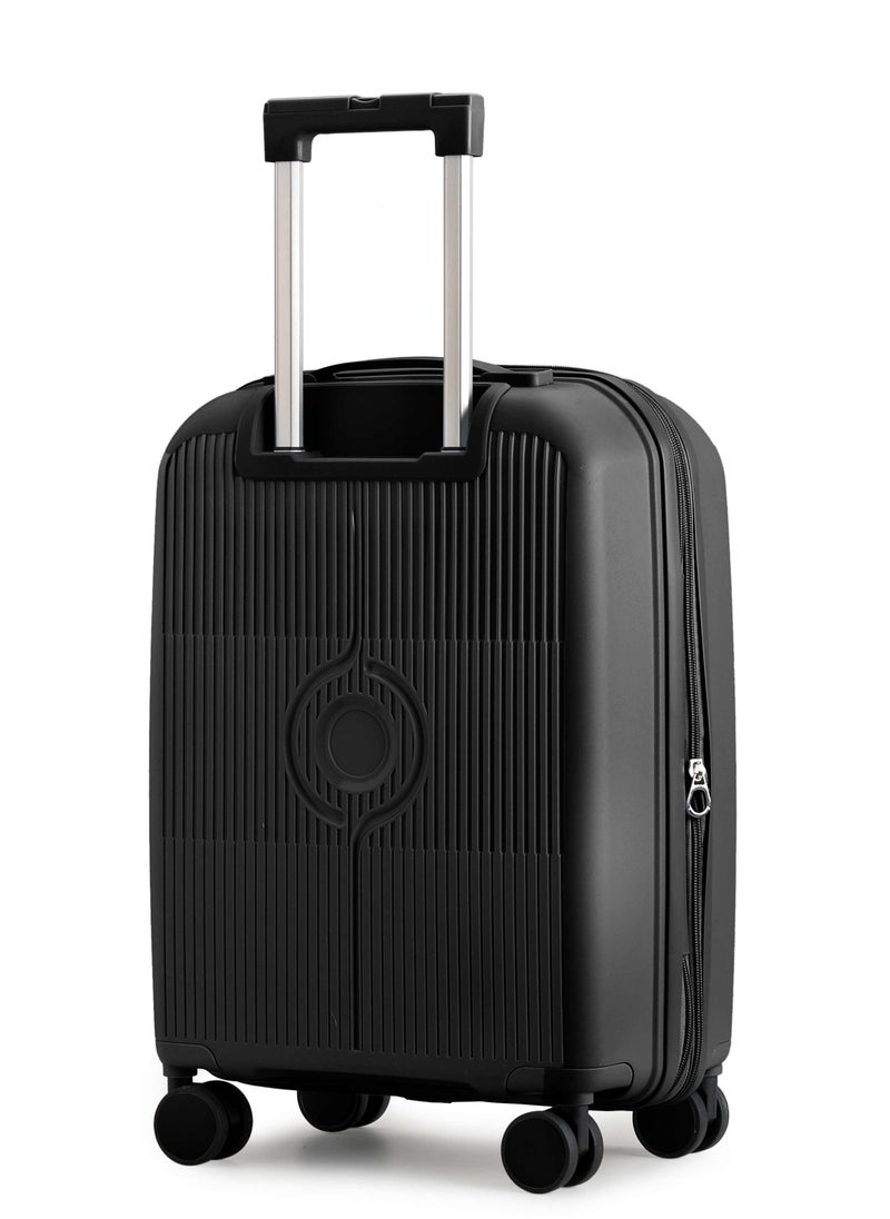 CABINPRO Unisex Expandable PP Fashion Trolley Lightweight Hard Shell Spinner luggage with 360° Degree 4 Twin Wheel and Double Zippers CP003-Black  - Image 2