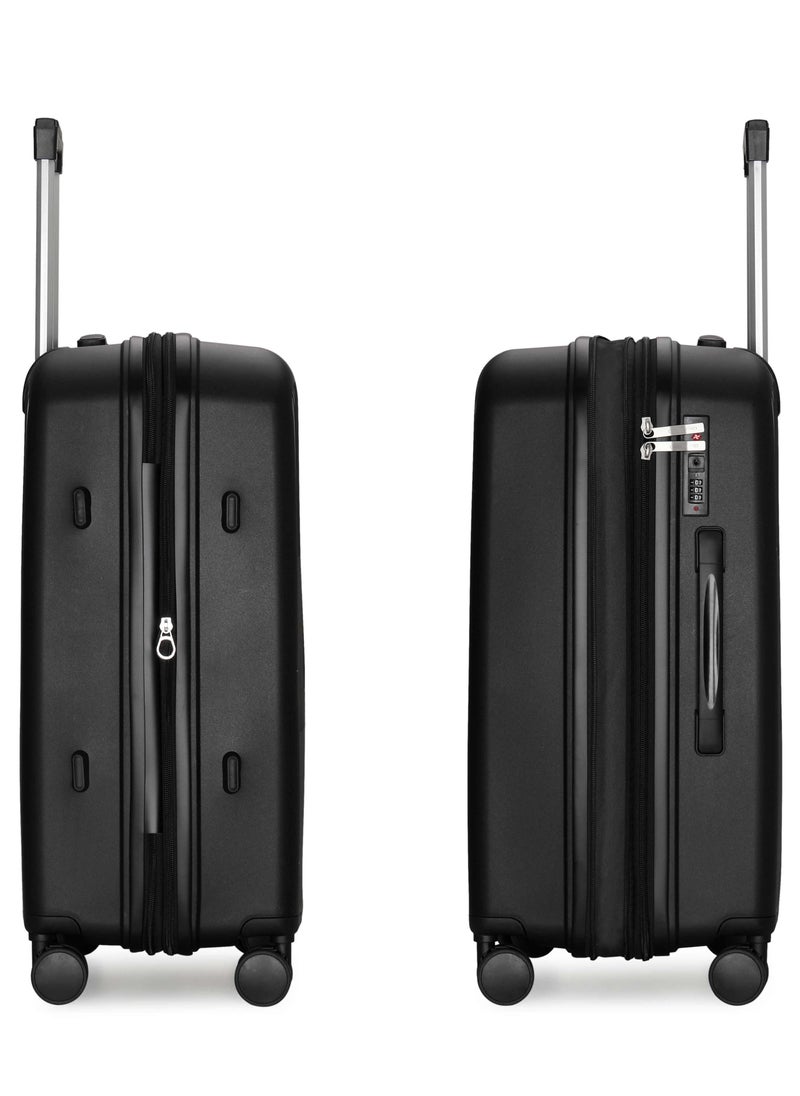CABINPRO Unisex Expandable PP Fashion Trolley Lightweight Hard Shell Spinner luggage with 360° Degree 4 Twin Wheel and Double Zippers CP003-Black  - Image 3