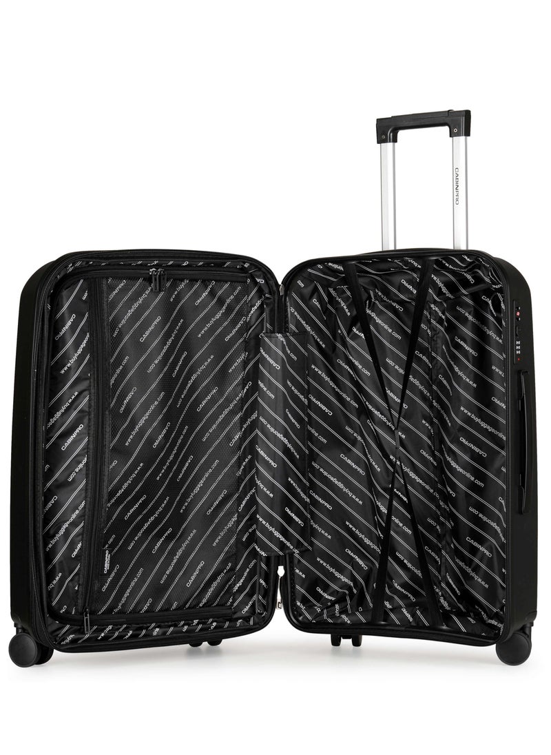 Unisex Expandable PP Fashion Trolley Lightweight Hard Shell Spinner luggage with 360° Degree 4 Twin Wheel and Double Zippers CP003-Black