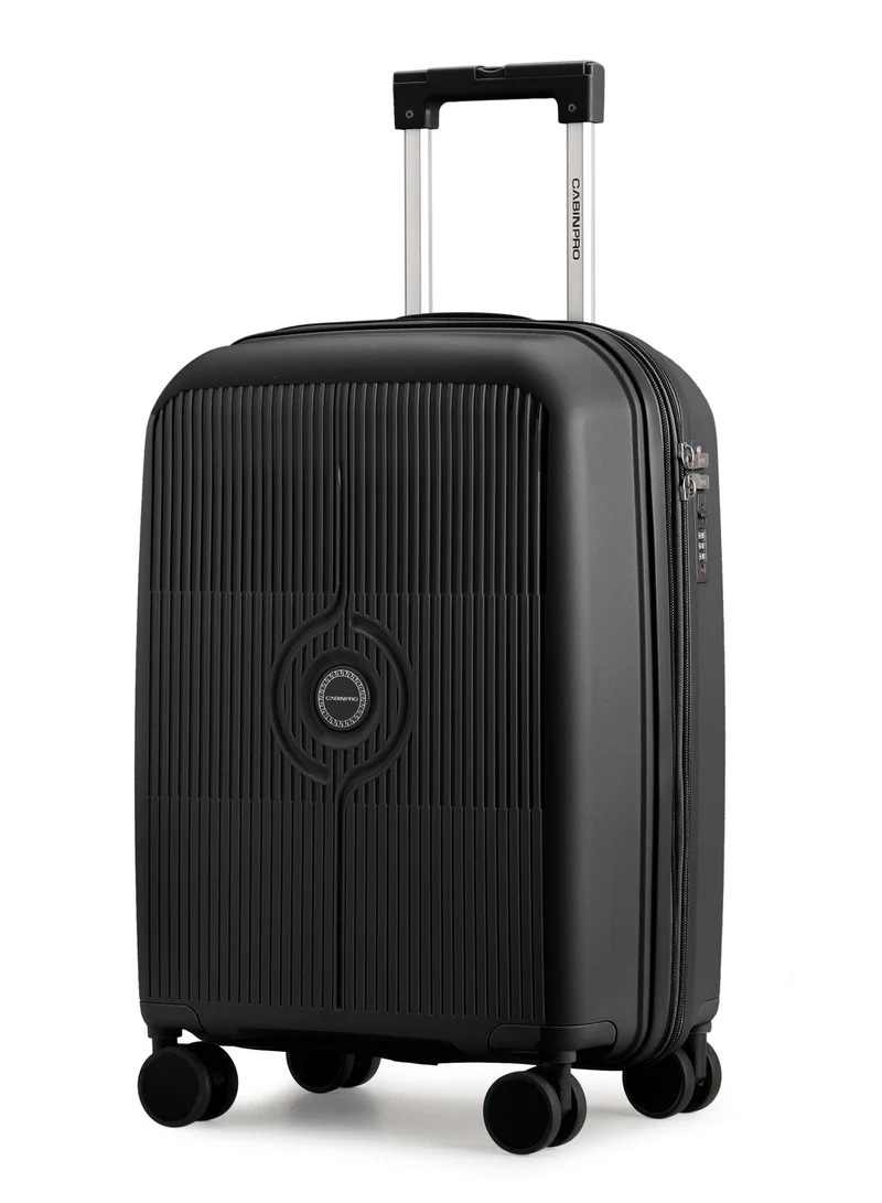كابينبرو Unisex Expandable PP Fashion Trolley Lightweight Hard Shell Spinner luggage with 360° Degree 4 Twin Wheel and Double Zippers CP003-Black