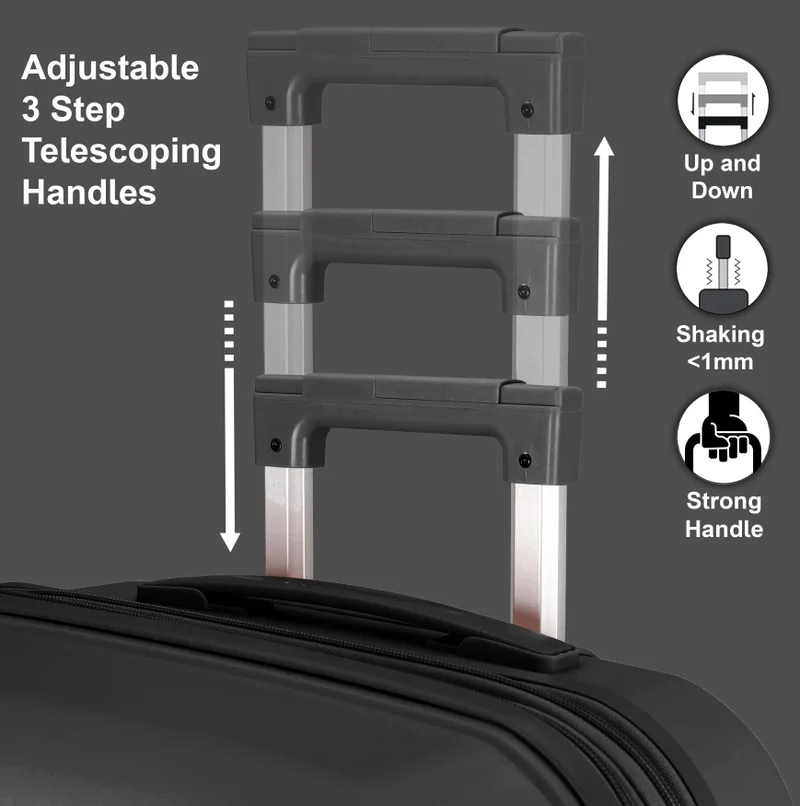 Cabinpro black unisex expandable carry on pp fashion trolley lightweight hard shell spinner luggage with 360° degree 4 twin wheel and double zippers cp003 black  | Best Price UAE