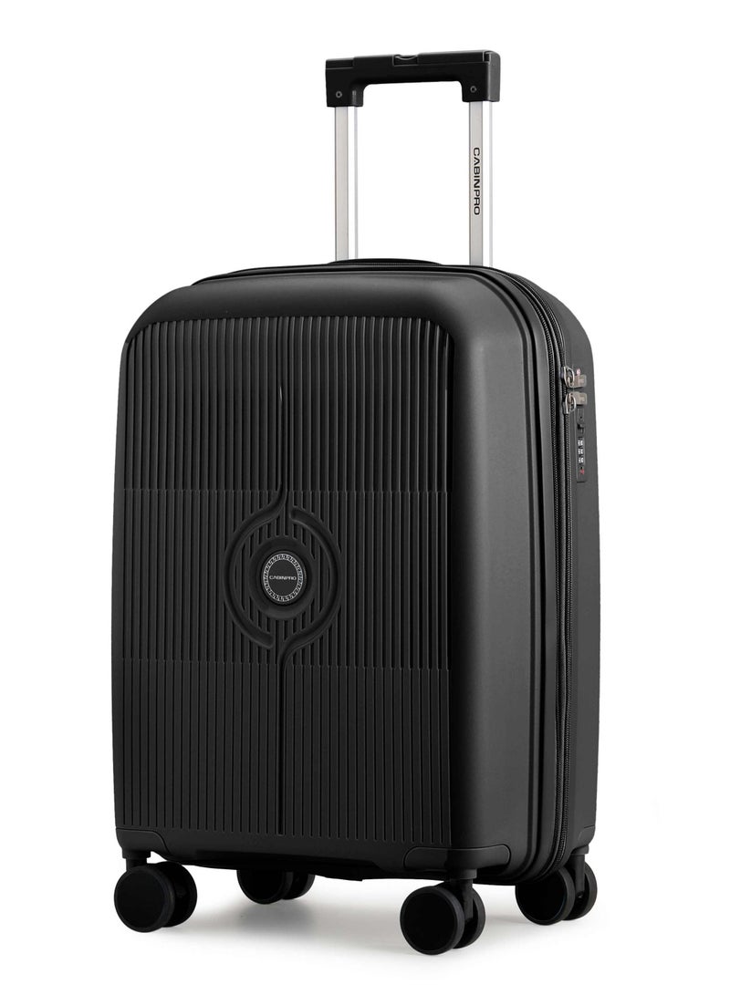 CABINPRO unisex expandable carry on pp fashion trolley lightweight hard shell spinner luggage with 360° degree 4 twin wheel and double zippers cp003 black - Image 1