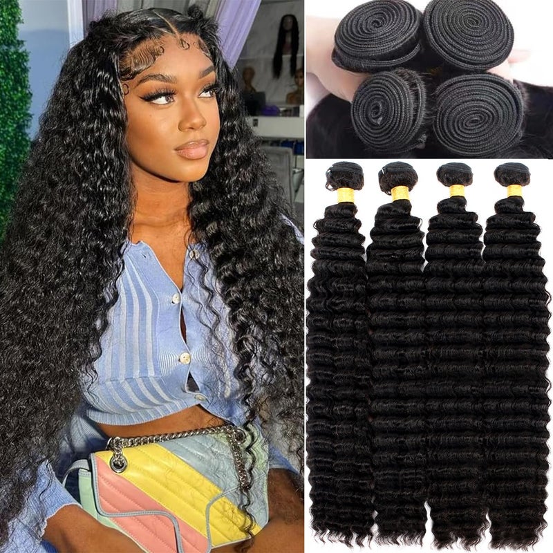 12A Deep Wave Bundles Human Hair Pineapple Wave 4 Bundles 16182022 400g 100 Unprocessed Virgin Brazilian Remy Human Hair Weave Bundles Natural Color