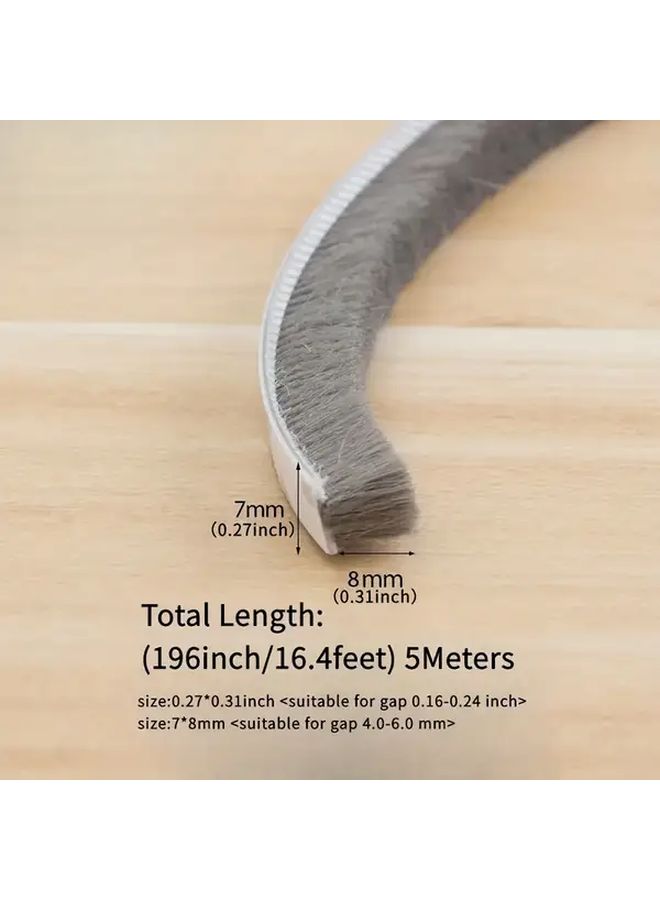 Gray Weather Strip 7mm X 8mm Self Adhesive Soundproof Door Window Seal 196 Inch Roll - Image 4