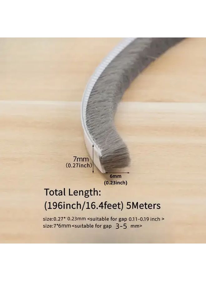 Gray Weather Strip 7mm X 8mm Self Adhesive Soundproof Door Window Seal 196 Inch Roll - Image 3