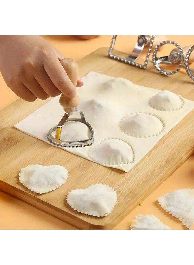 Big Circle Dumpling Mold With Wheels Wooden Handle Grooved Edges For Pasta Ravioli - Image 2