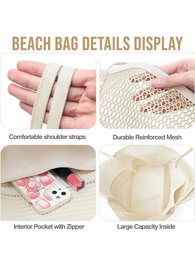 Ocean Foldable Mesh Beach Bag for Women, Large Light weight Tote with Zipper Pocket, Perfect for Vacation Pool Beach Travel - Image 5