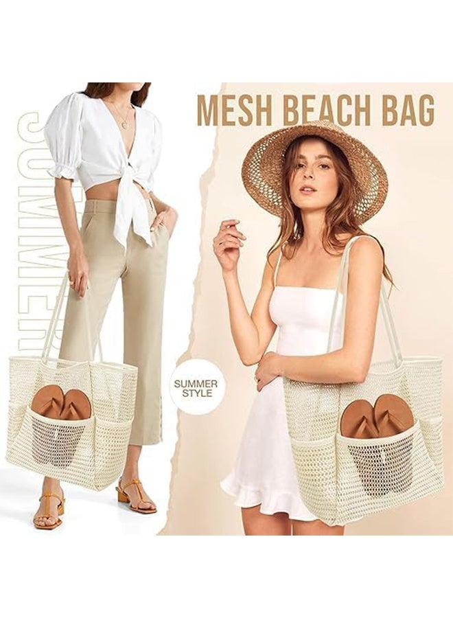 Ocean Foldable Mesh Beach Bag for Women, Large Light weight Tote with Zipper Pocket, Perfect for Vacation Pool Beach Travel - Image 3