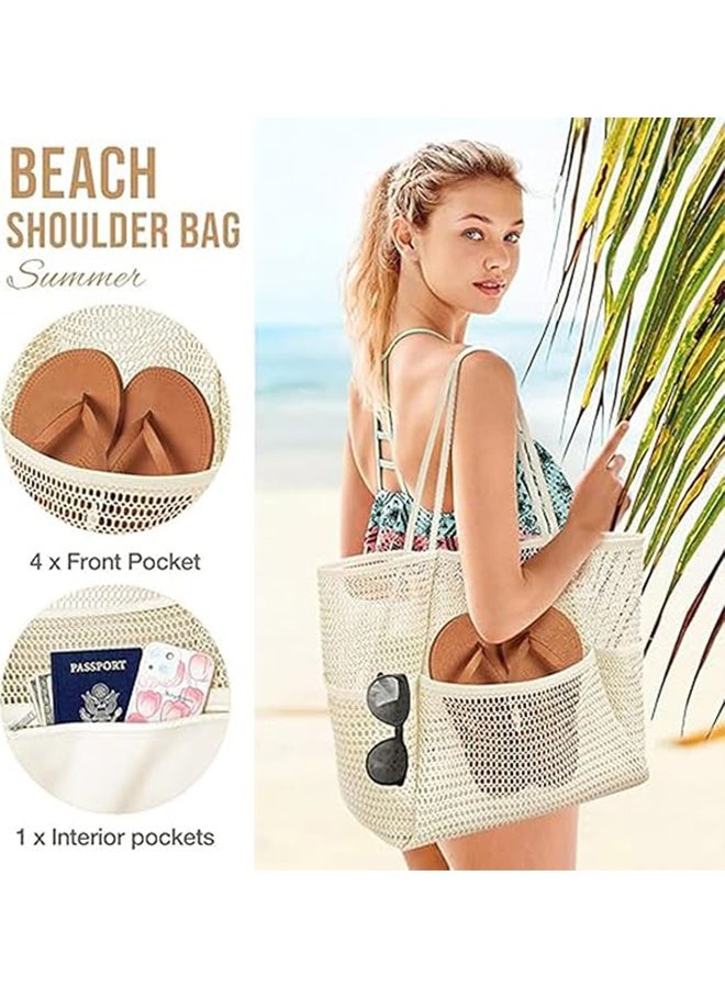 Ocean Foldable Mesh Beach Bag for Women, Large Light weight Tote with Zipper Pocket, Perfect for Vacation Pool Beach Travel - Image 4