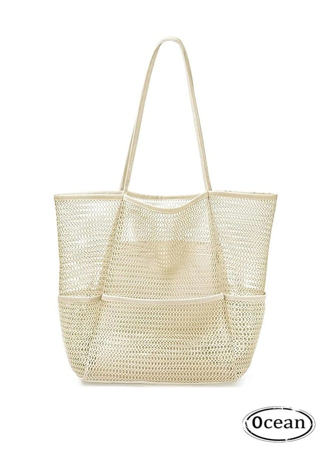 Ocean Foldable Mesh Beach Bag for Women, Large Light weight Tote with Zipper Pocket, Perfect for Vacation Pool Beach Travel - Image 1