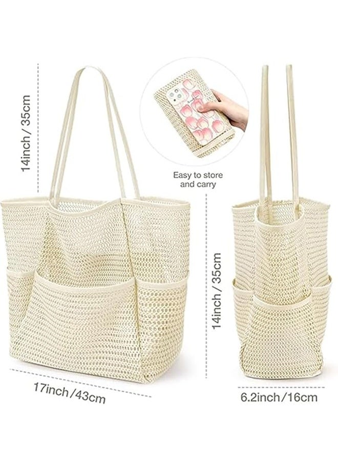 Ocean Foldable Mesh Beach Bag for Women, Large Light weight Tote with Zipper Pocket, Perfect for Vacation Pool Beach Travel - Image 2