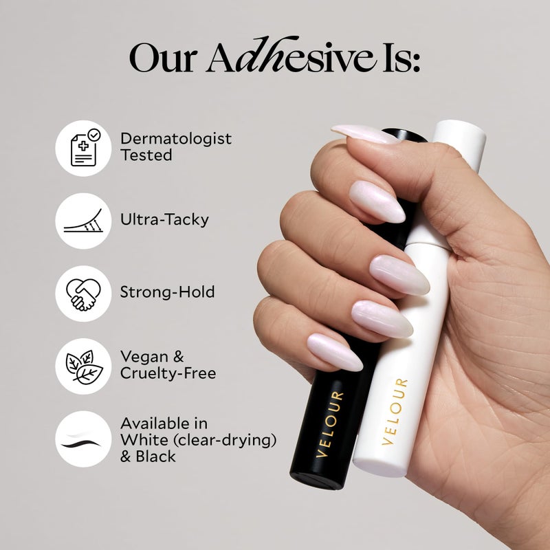 Velour Strong Eyelash Glue â€“ Super Hold Vegan Lash Adhesive, Brush on Applicator â€“ Premium, Latex-Free Individual Bond for Strip Eyelash Extensions, False Lashes (White) - Image 3