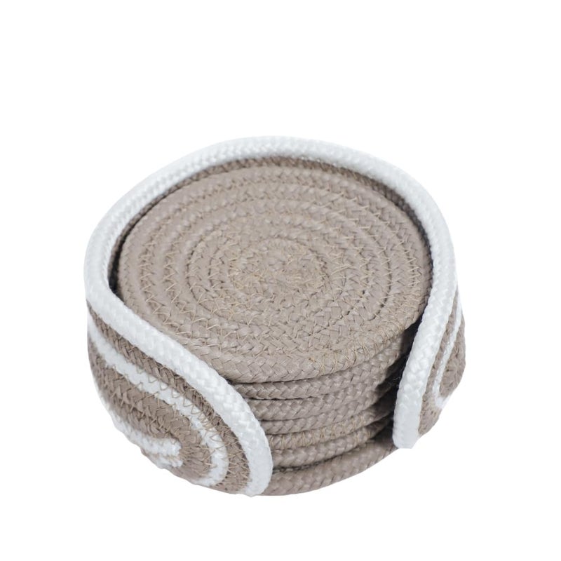 AURKA Handmade Cotton Coaster Set of 6 with Holder (Beige, 10 cm)|Round Braided Drink Mats for Hot & Cold Beverages|Eco-Friendly Absorbent Table Protectors|Decorative Tea, Coffee & Dining Coasters - Image 2