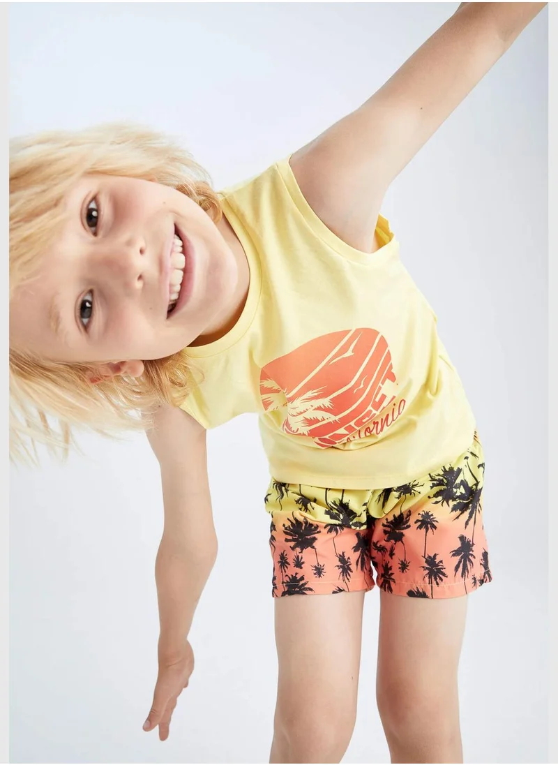 DeFacto Sleeveless Palm Print Vest & Short Set