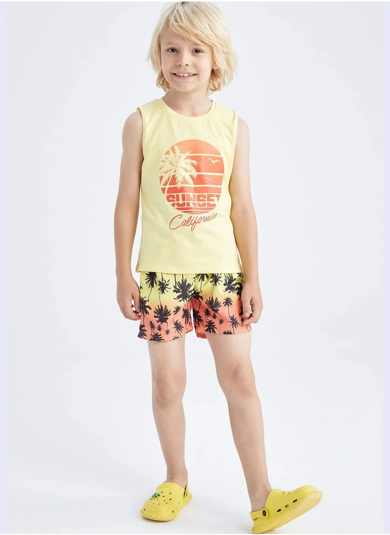 DeFacto Sleeveless Palm Print Vest & Short Set