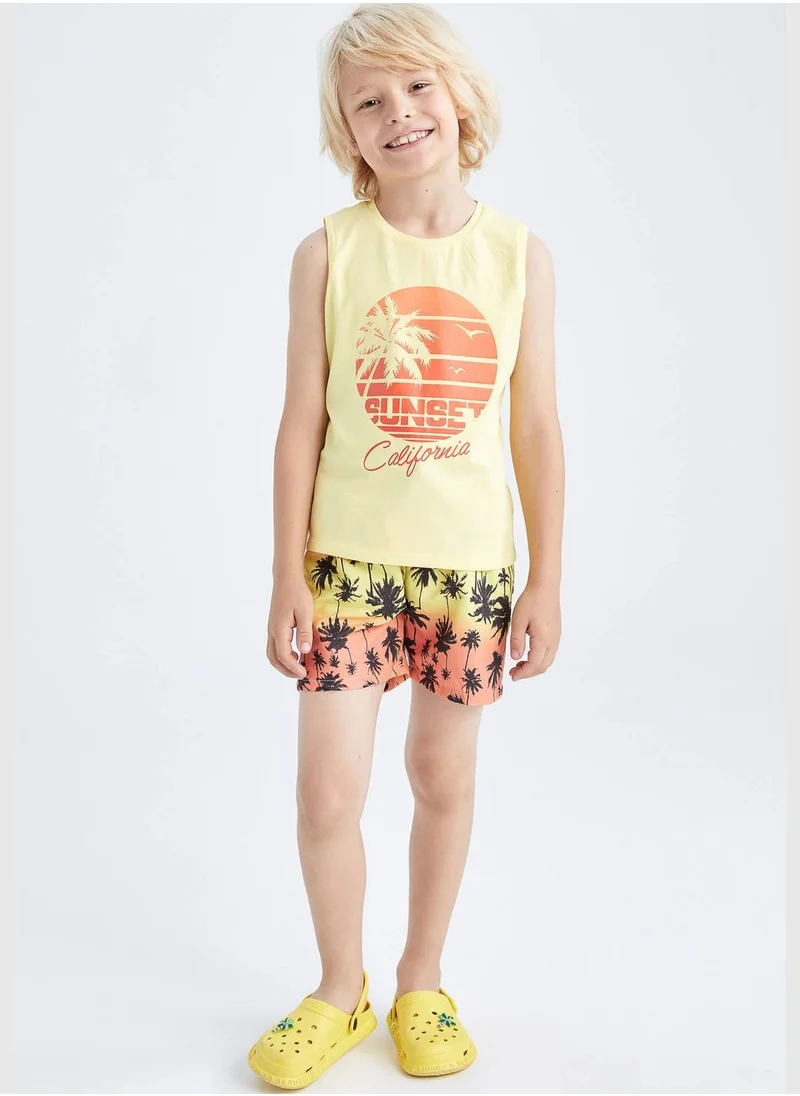DeFacto Sleeveless Palm Print Vest & Short Set