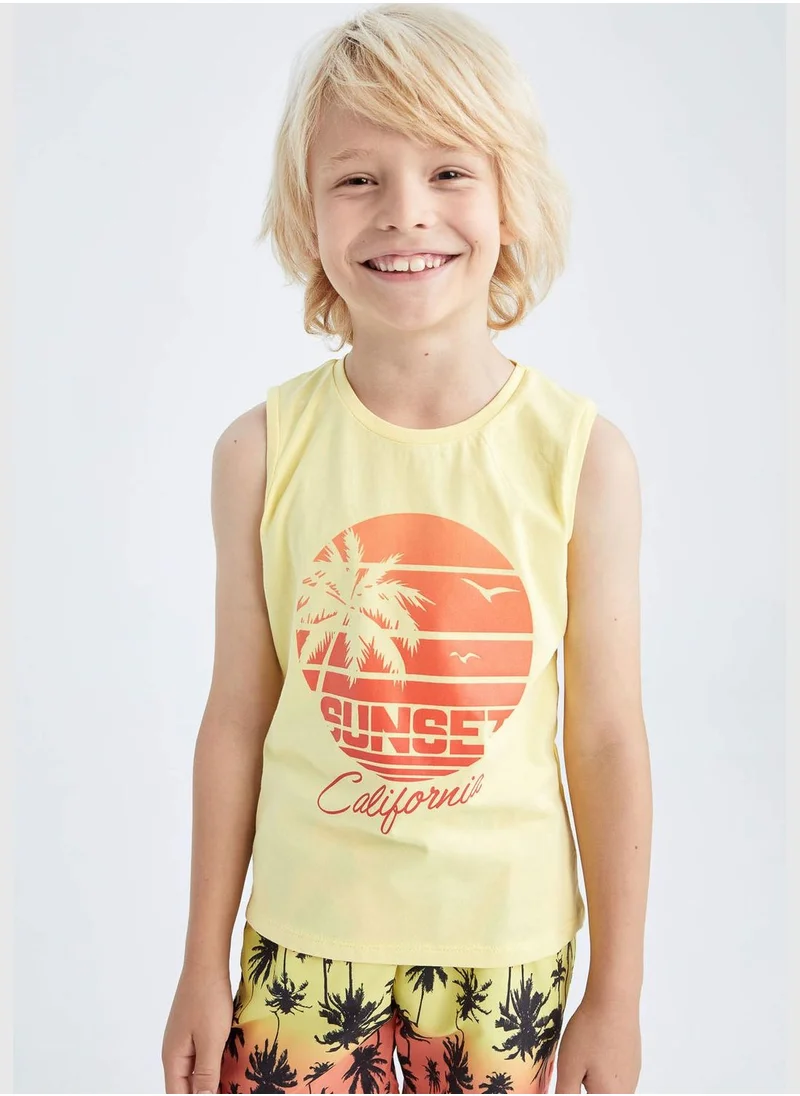 DeFacto Sleeveless Palm Print Vest & Short Set
