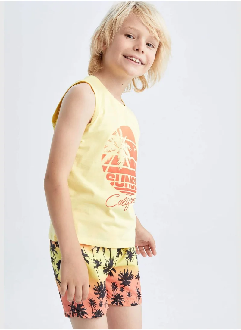 DeFacto Sleeveless Palm Print Vest & Short Set