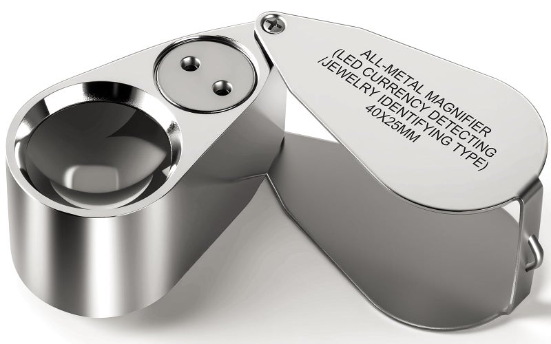 Leffis 40X Jewelers Loupe Magnifier Magnifying Glasses, LED/UV Illuminated Jewelry Loop Pocket Folding Magnifying Glass with Metal Construction for Close Work, Gardening, Kids, Stamp, Rock Collecting - Image 1