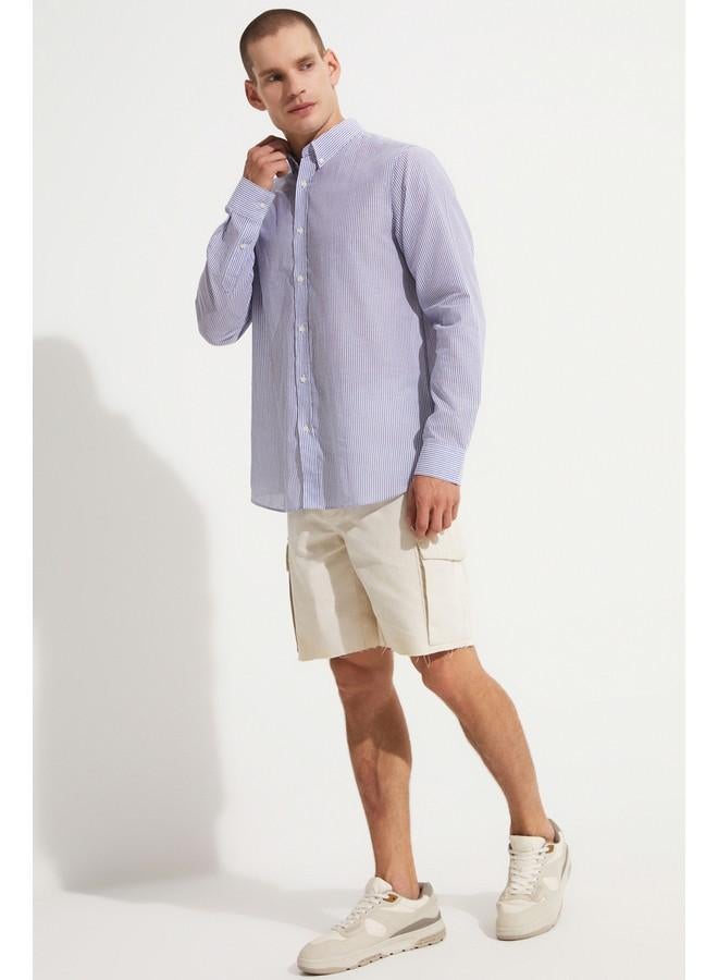 JUNE Men Regular Fit Long Sleeve Striped Shirt Blue - White - Image 2