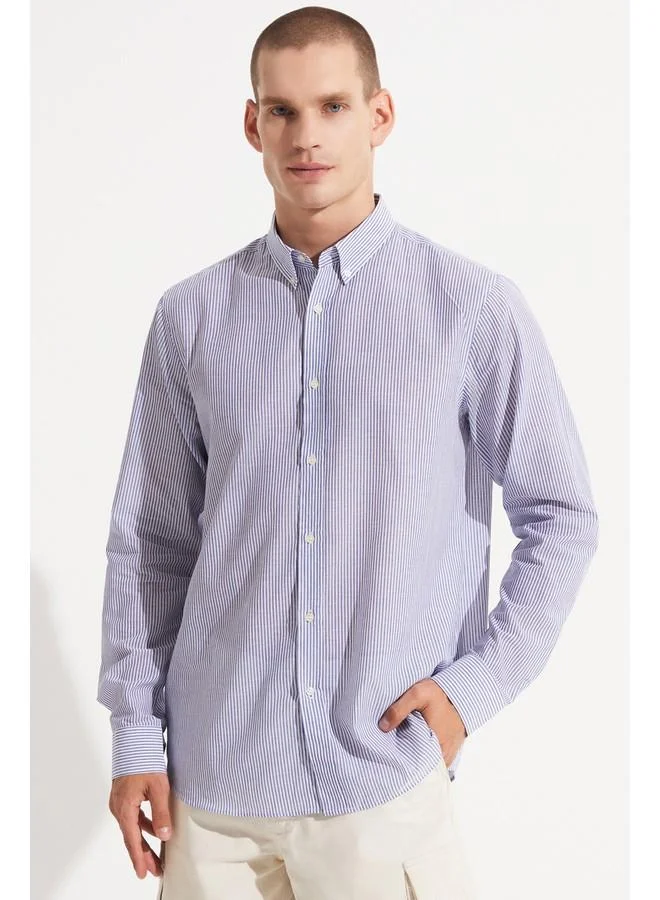 JUNE June Men Regular Fit Long Sleeve Striped Shirt Blue - White