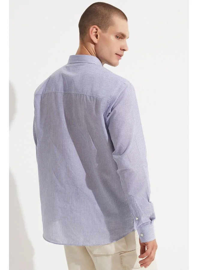 JUNE June Men Regular Fit Long Sleeve Striped Shirt Blue - White