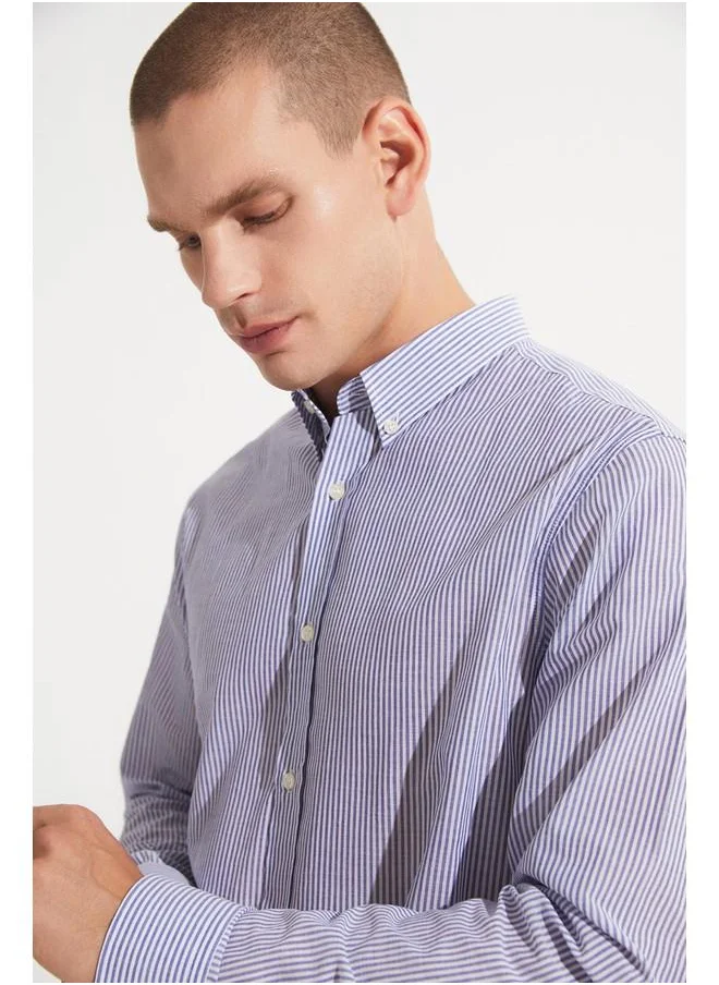 جون June Men Regular Fit Long Sleeve Striped Shirt Blue - White