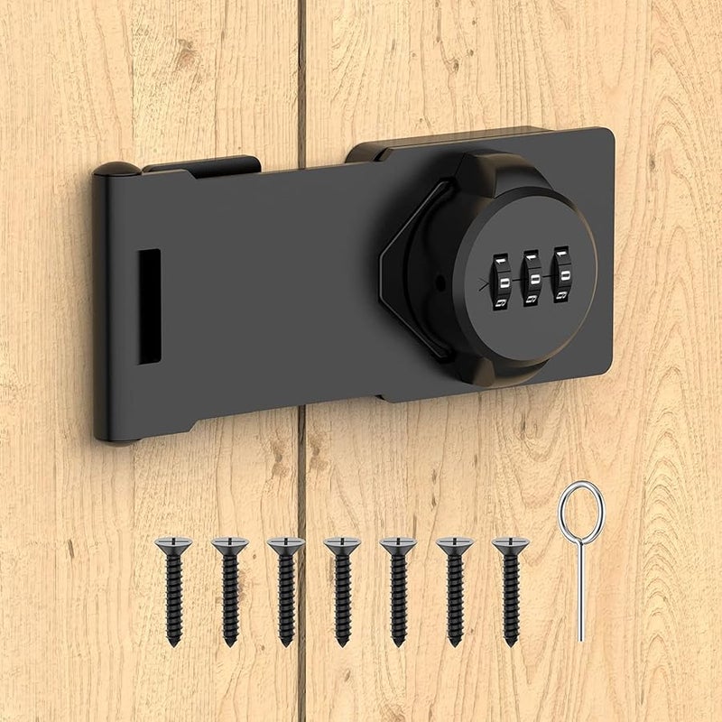 YogePote Mechanical Password Rotary Hasp Locks, Door Security Slide Latch Lock for Small Doors, Cabinets, Barn Door, Bathroom, Outdoor, Garage, Garden (Black) - Image 1