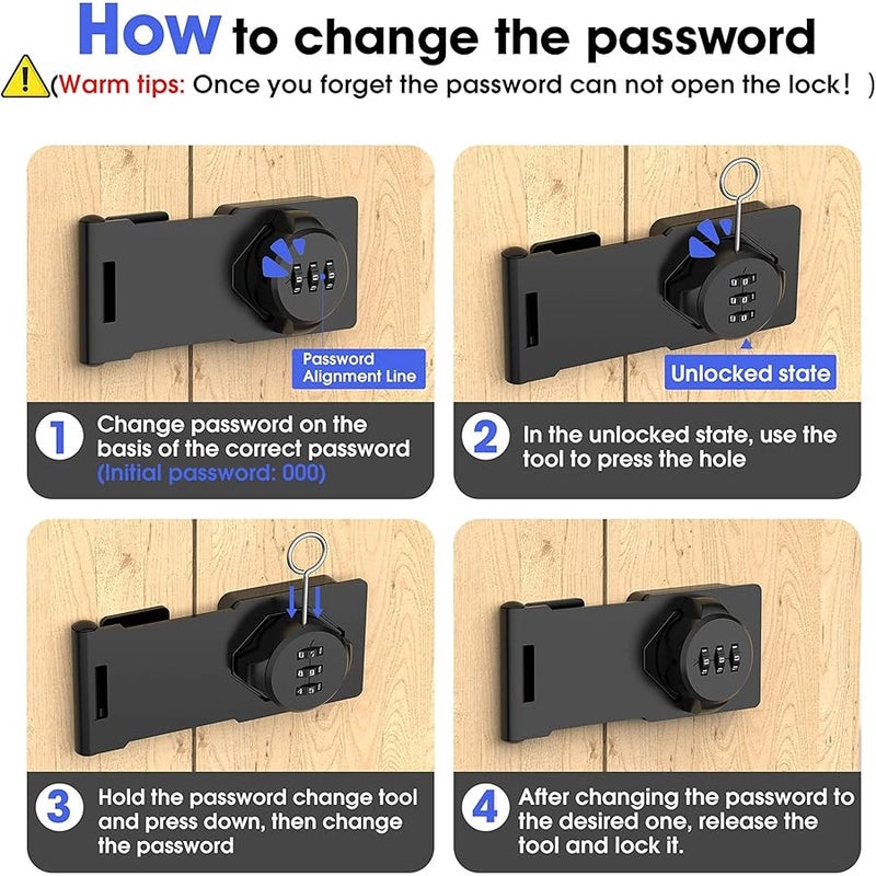 YogePote Mechanical Password Rotary Hasp Locks, Door Security Slide Latch Lock for Small Doors, Cabinets, Barn Door, Bathroom, Outdoor, Garage, Garden (Black) - Image 3