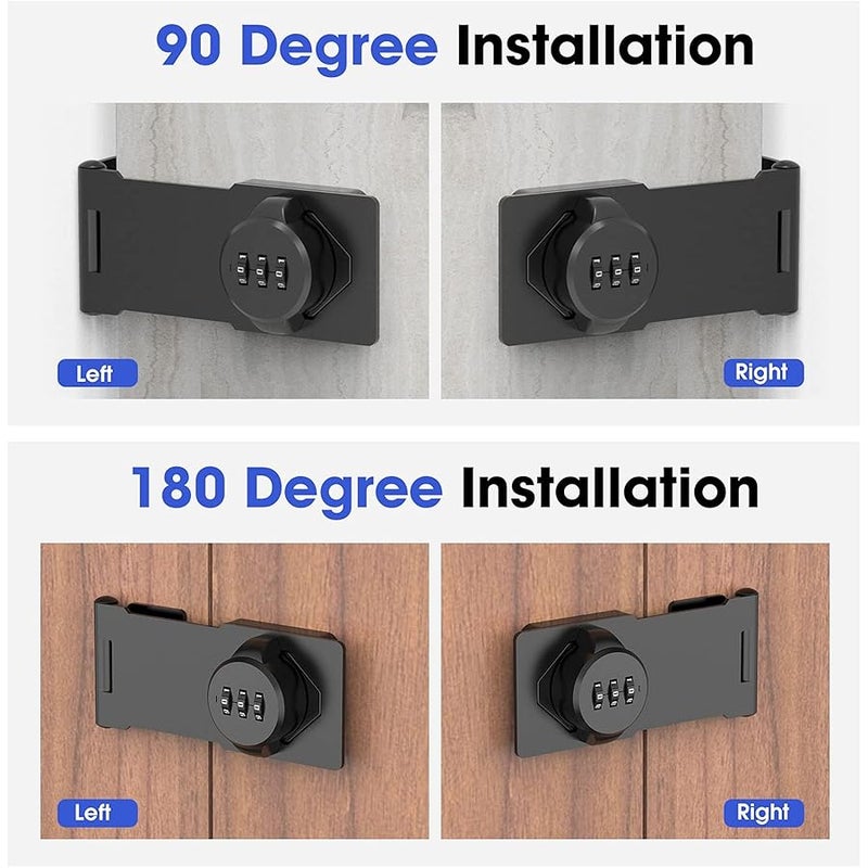 YogePote Mechanical Password Rotary Hasp Locks, Door Security Slide Latch Lock for Small Doors, Cabinets, Barn Door, Bathroom, Outdoor, Garage, Garden (Black) - Image 4