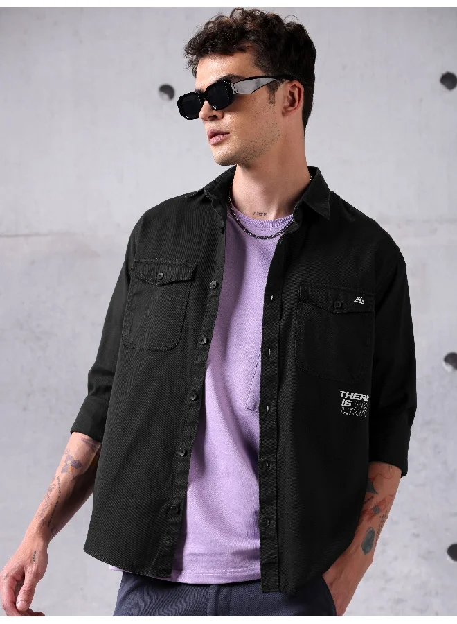 بيونغ قميص قطن تويل أسود رجالي