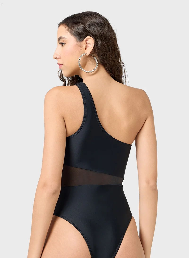 Ginger One Shoulder Mesh Cutout Detail Swimsuit